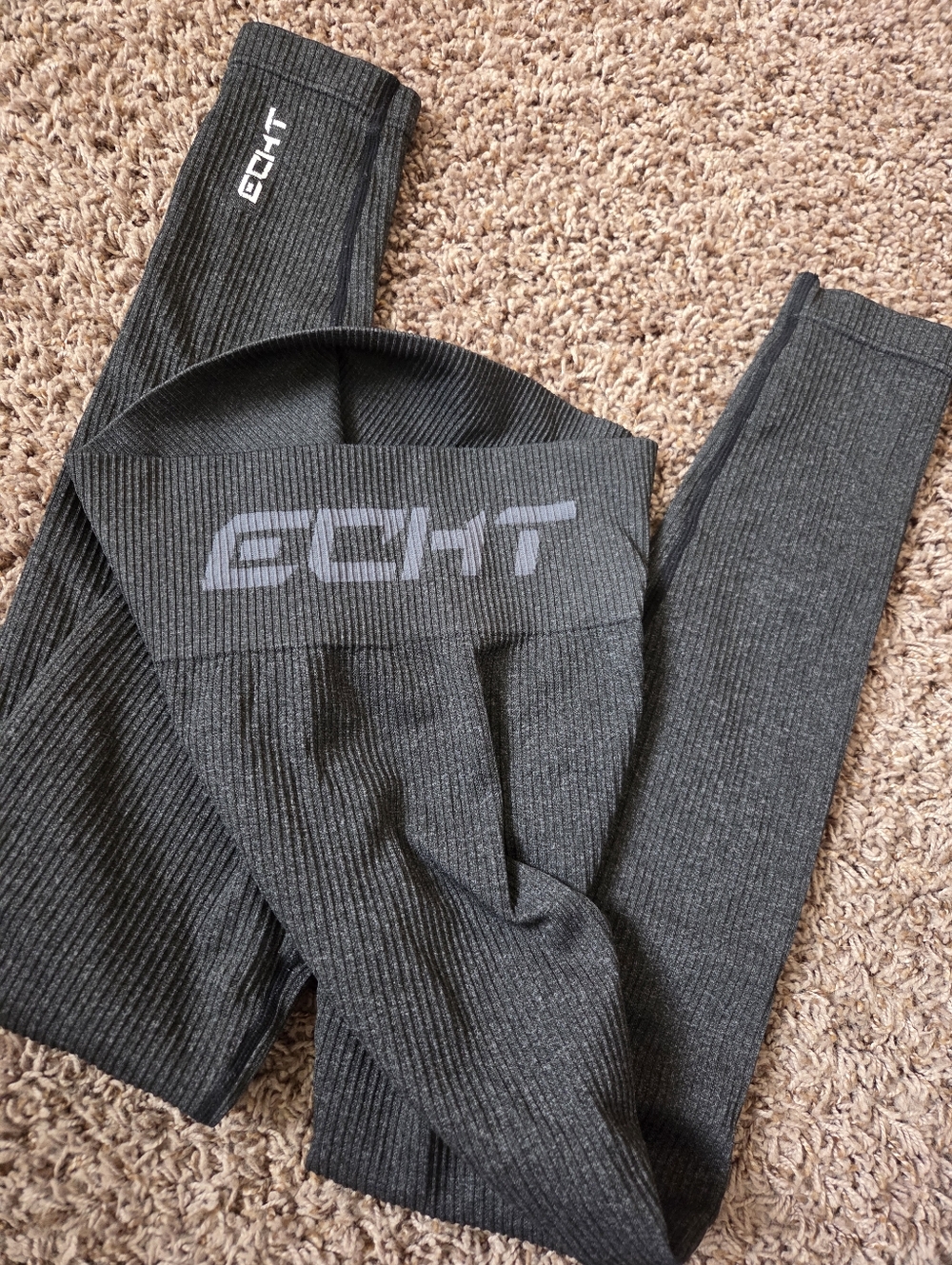 Echt Ribbed High-Waist Leggings in Charcoal Gray